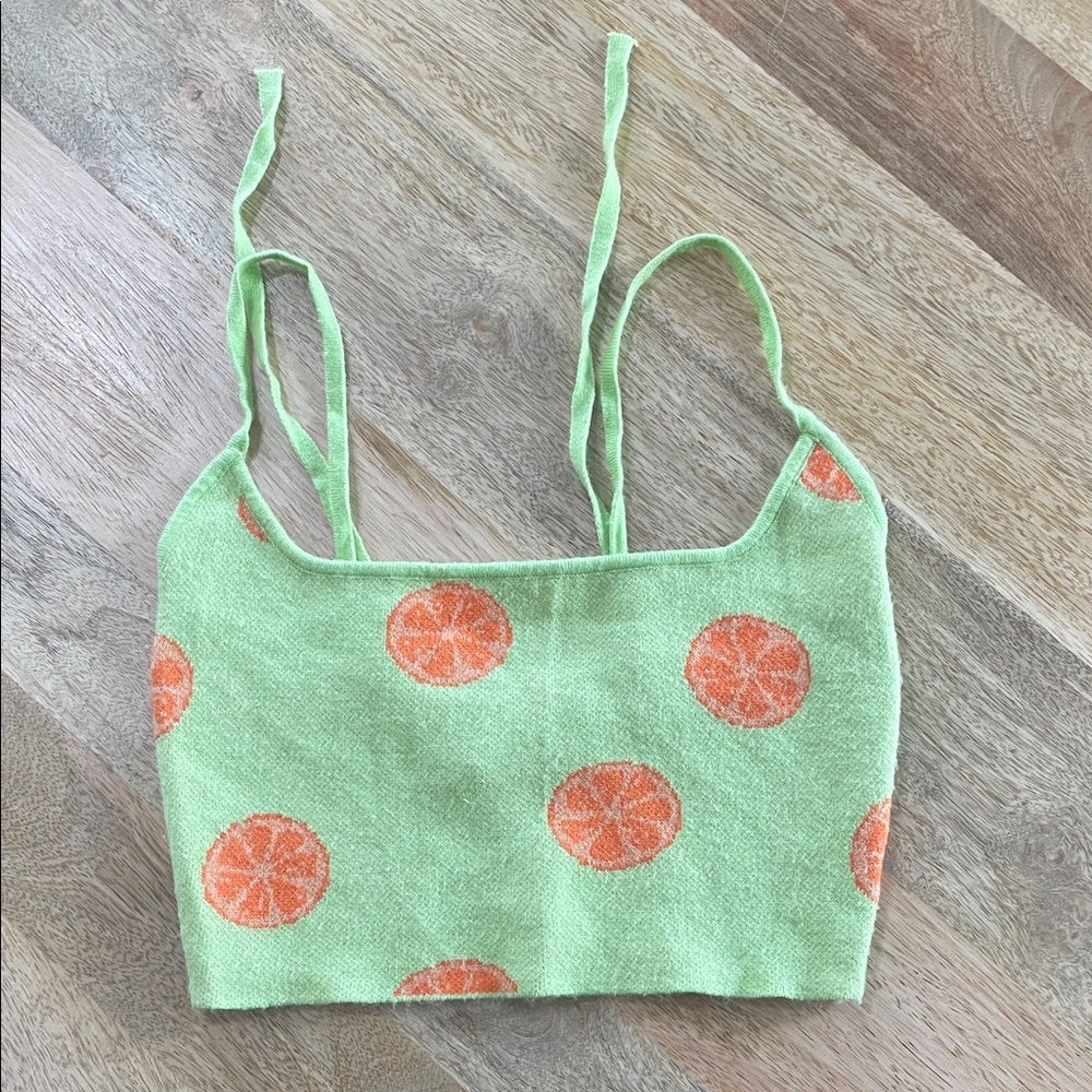 Green Crop Top with Orange Print